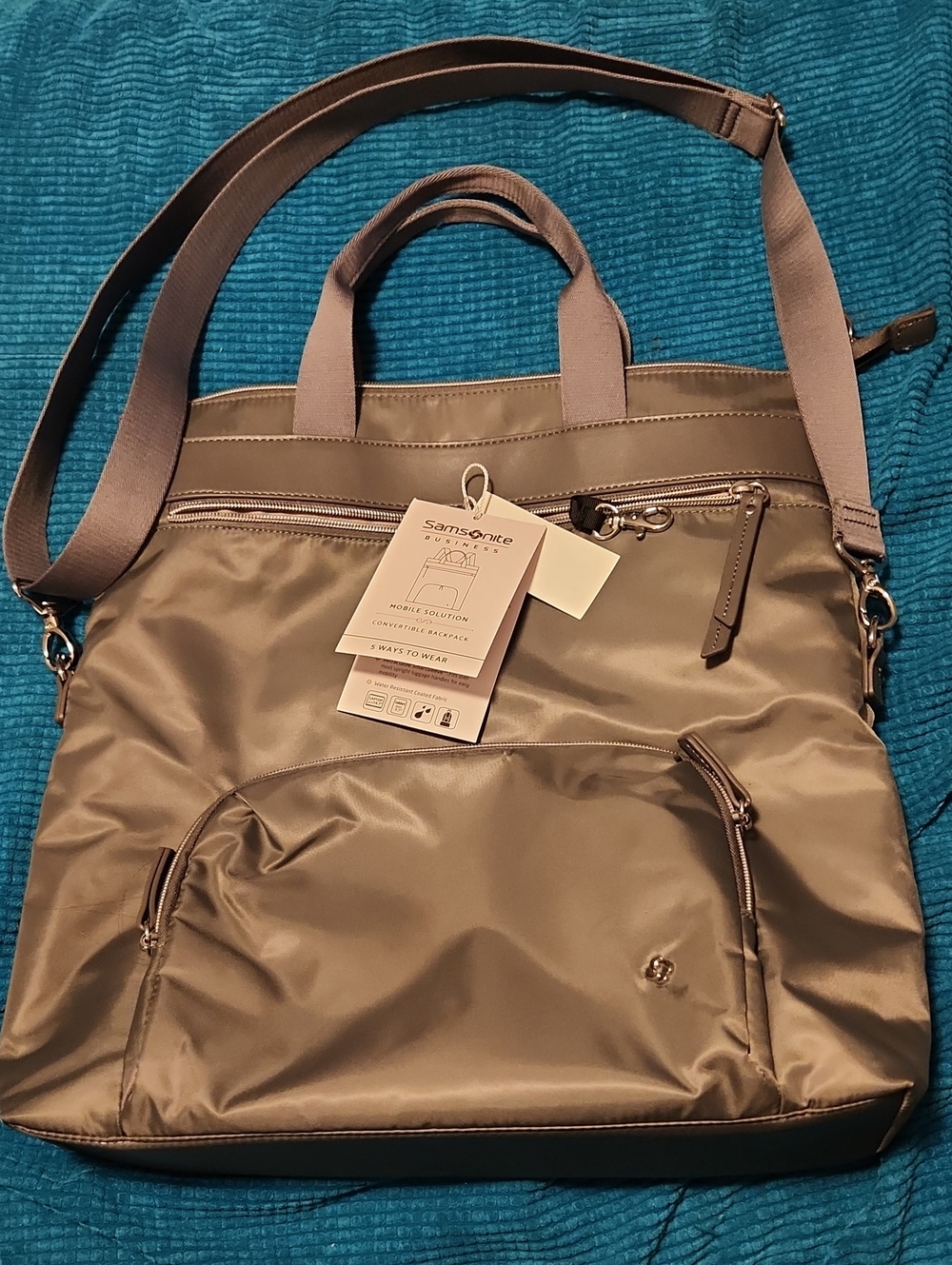 Samsonite Taupe Nylon Convertible Tote with Adjustable Strap